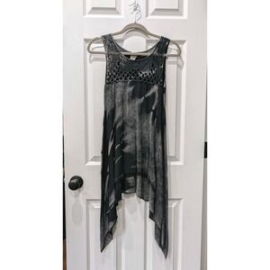 American Age Festival Grunge Crochet Jersey Tank Top Womens S Tie Dye Asymmetric